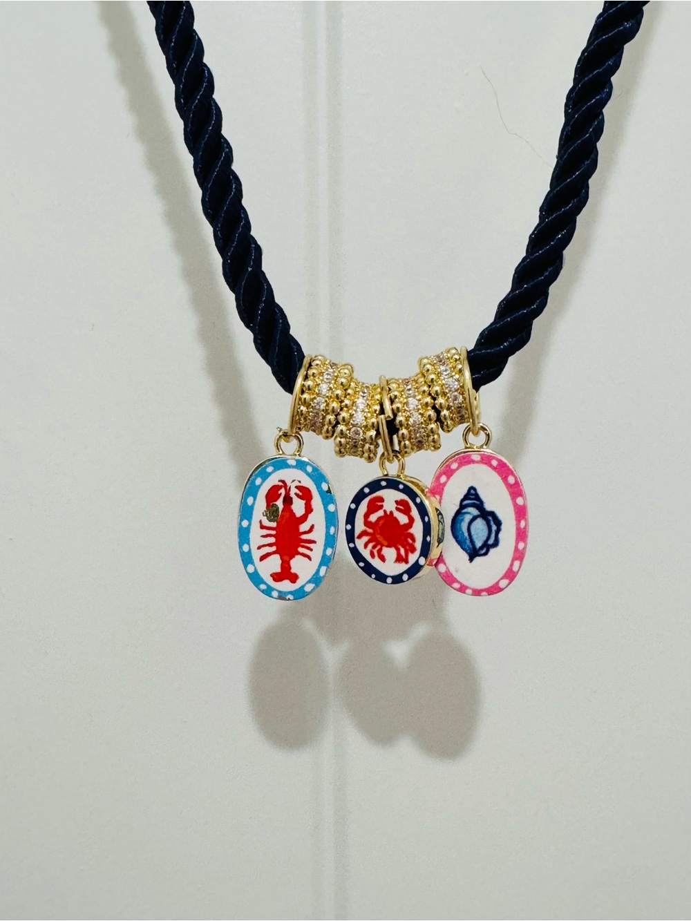 NWT Navy Rope with Gold Charm Necklace with Red Nautical Motifs